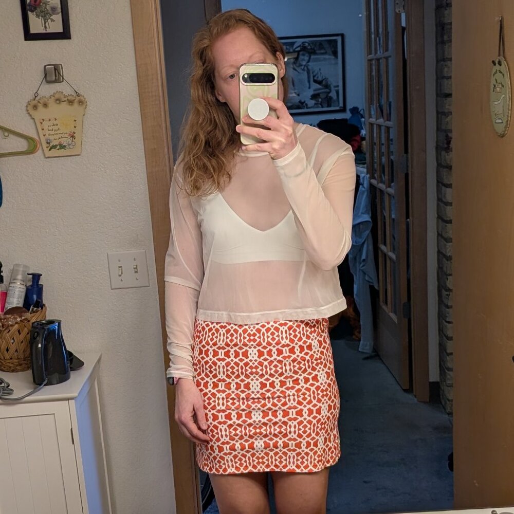 Jude Connally Orange White Patterned Mini Skirt large